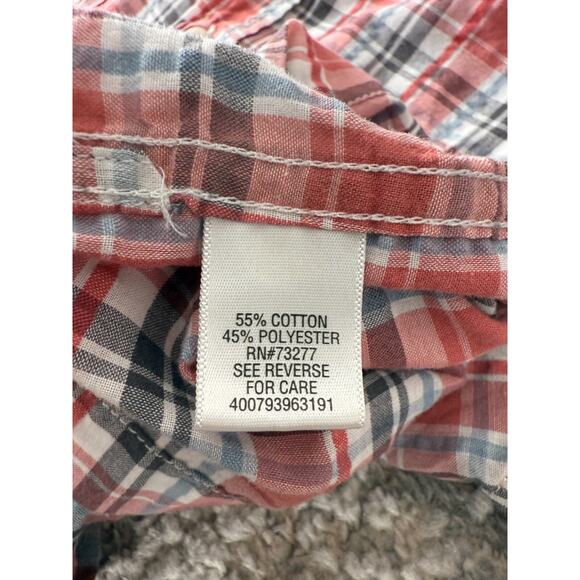 Croft & Barrow Size L Quick Dry Plaid Casual Button Shirt Red Gray Short Sleeve - Picture 7 of 9